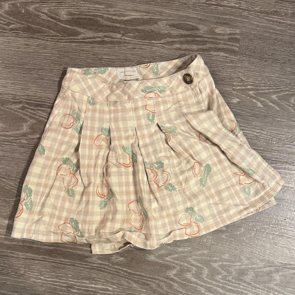 Plaid Peach Embroidered Skirt